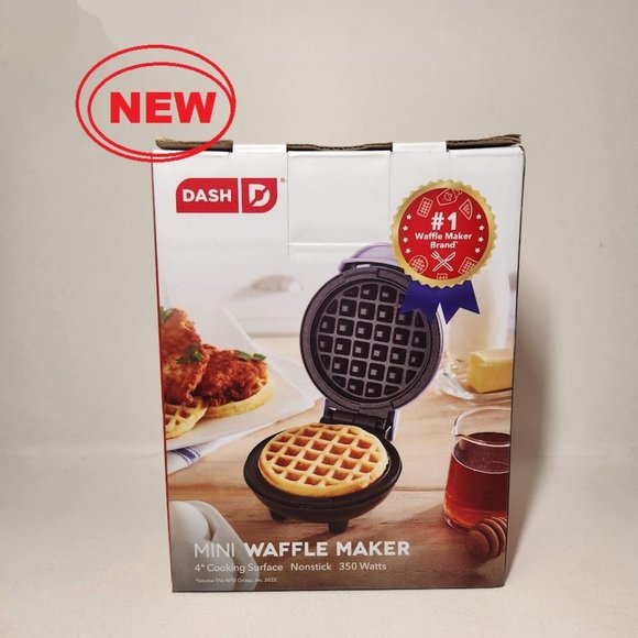 NEW Dash 4" MINI WAFFLE MAKER Dual non-stick cooking surfaces heat evenly Brand - Picture 3 of 5